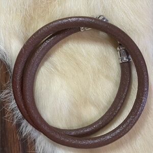 BVLGARI Double Wrap Brown Genuine Leather Bracelet with Silver Clasp